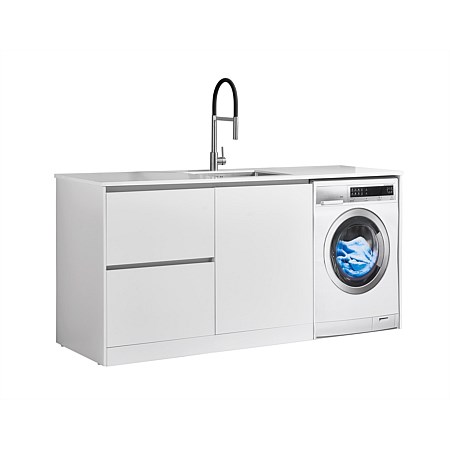 LeVivi Laundry Station 1930mm LH Drawers with Centre Door White Top White Cabinet