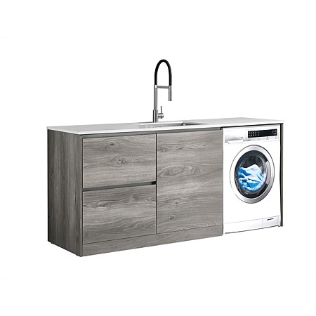 LeVivi Laundry Station 1930mm LH Drawers with Centre Door White Top Elm Cabinet