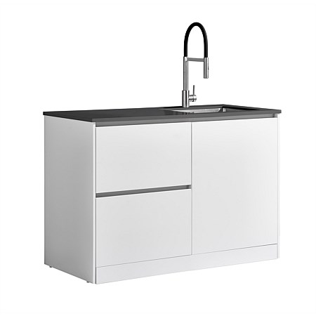 LeVivi Laundry Station 1300mm RH Door LH Drawers Charcoal Top White Cabinet