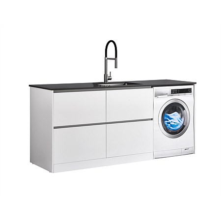LeVivi Laundry Station 1930mm LH 4 Drawers Charcoal Top White Cabinet