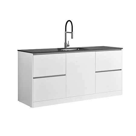 LeVivi Laundry Station 1930mm LH & RH Drawers with Centre Door Charcoal Top White Cabinet