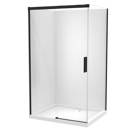 Athena Motio 1200mm 2 Sided Sliding Door Shower Enclosure Flat Wall | Black Joinery