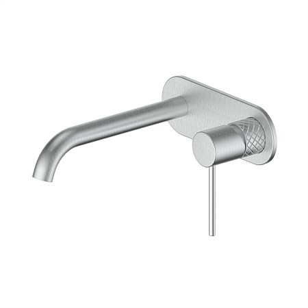 Greens Textura Wall Basin Mixer with Faceplate Brushed Stainless