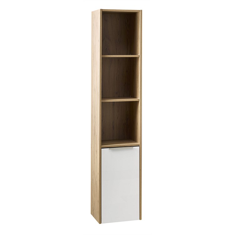 Clearlite Nikau Wall-Hung Storage Tower Ultra Gloss White & Rural Oak