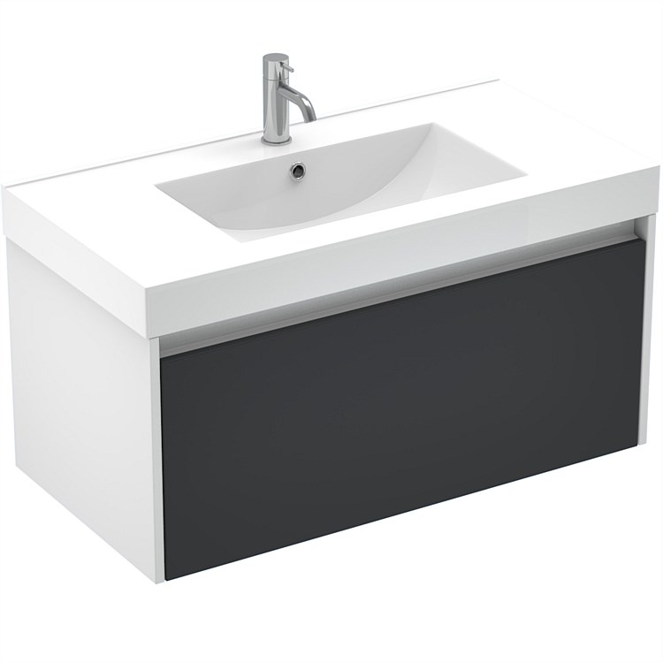 LeVivi Capri 900mm Wall-Hung Vanity White Black