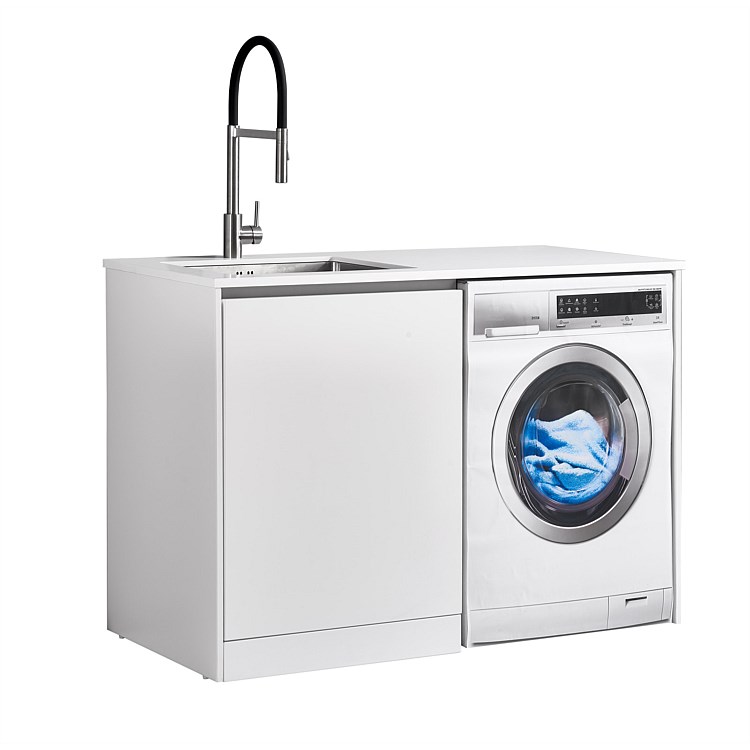LeVivi Laundry Station 1300mm LH Door White Top White Cabinet