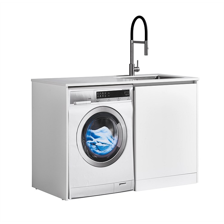 LeVivi Laundry Station 1300mm RH Door White Top White Cabinet