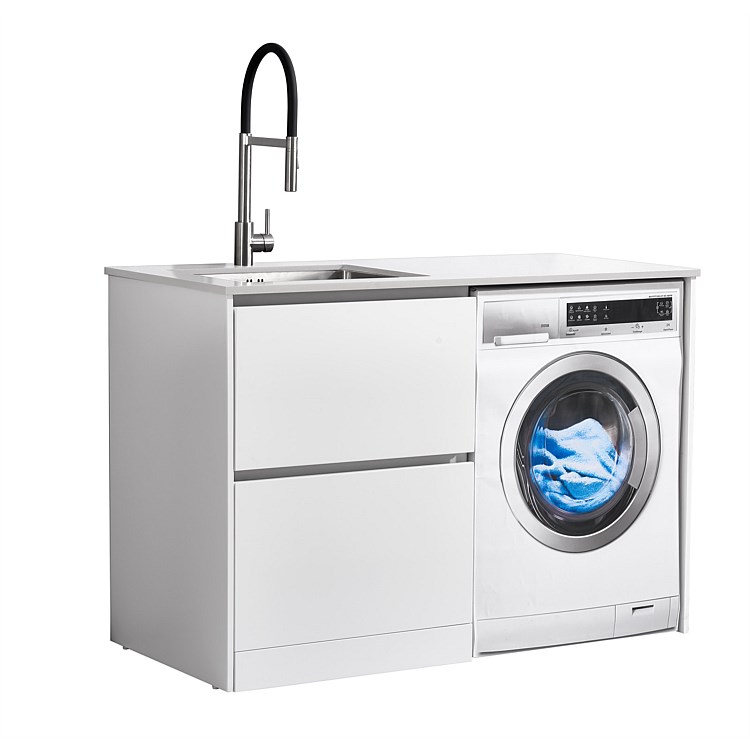 LeVivi Laundry Station 1300mm LH Drawers White Top White Cabinet