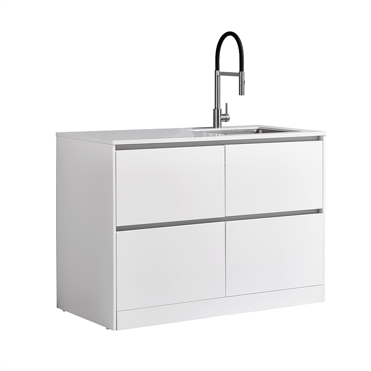 LeVivi Laundry Station 1300mm RH Sink 4 Drawers White Top White Cabinet