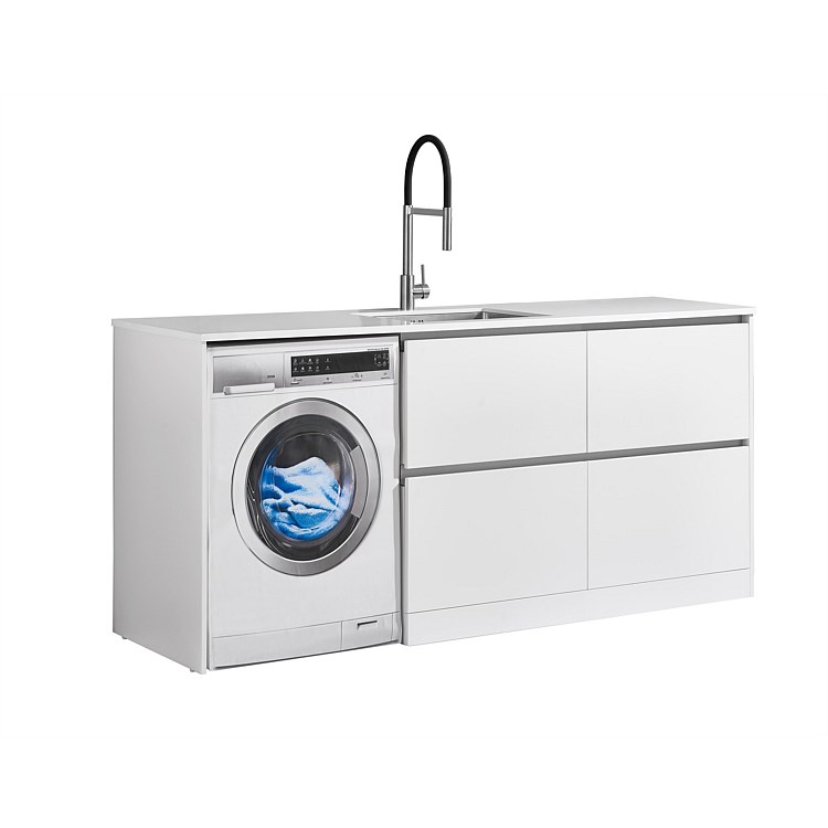 LeVivi Laundry Station 1930mm RH 4 Drawers White Top White Cabinet