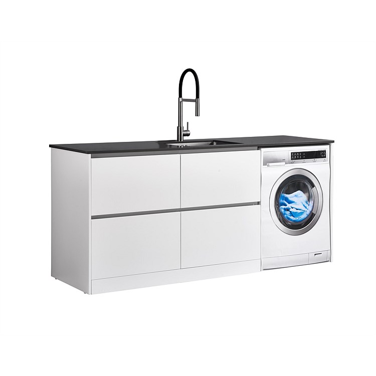 LeVivi Laundry Station 1930mm LH 4 Drawers Charcoal Top White Cabinet