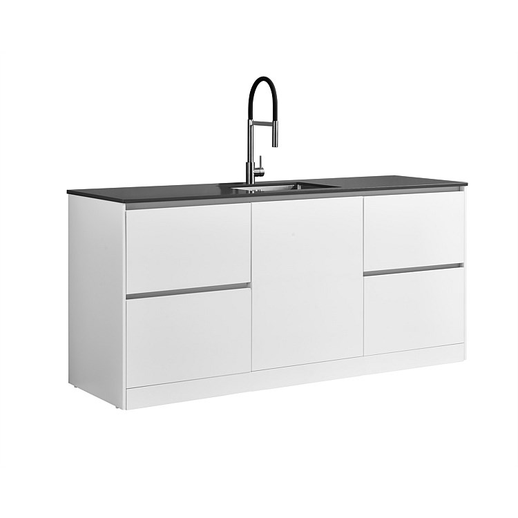 LeVivi Laundry Station 1930mm LH & RH Drawers with Centre Door Charcoal Top White Cabinet