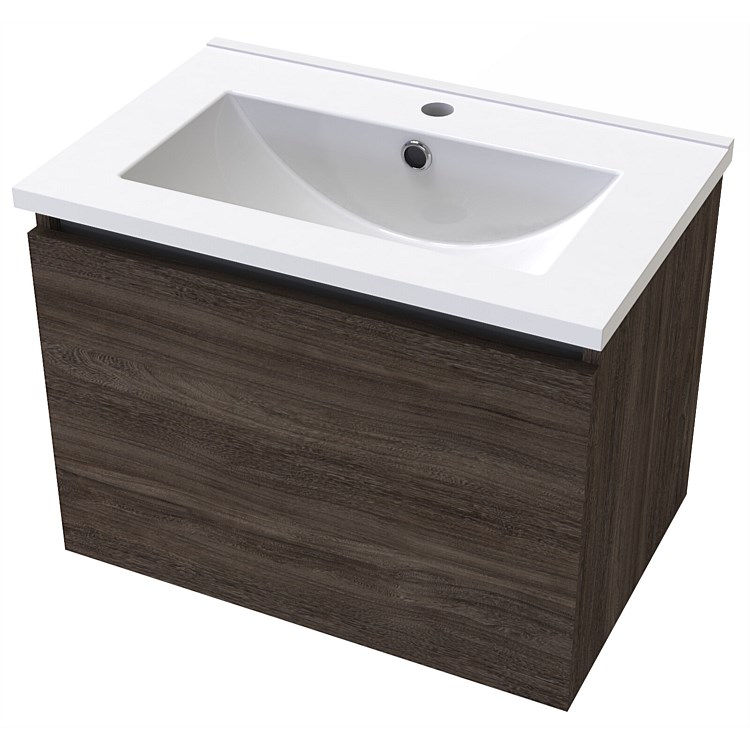 Clearlite Pinnacle Slim Single Drawer 600mm Wall-Hung Vanity Blackened Elm