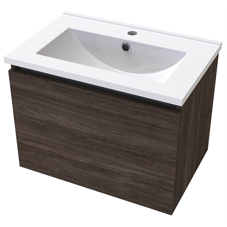 Clearlite Pinnacle Slim Single Drawer 600mm Wall-Hung Vanity Blackened Elm Clearlite Pinnacle Slim Single Drawer 600mm Wall-Hung Vanity Blackened Elm
