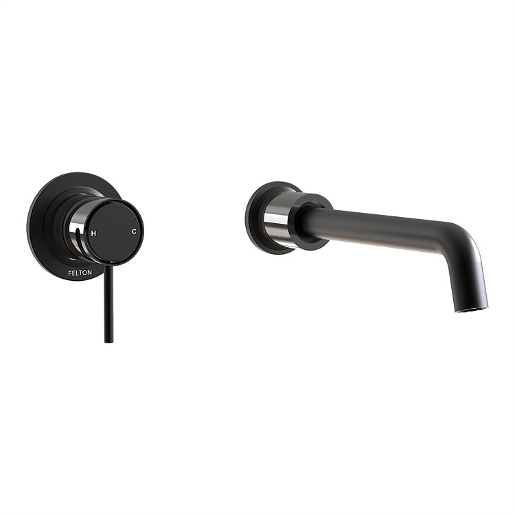 Felton Tate Wall Mounted Basin/Bath Mixer Matte Black/Gloss Black