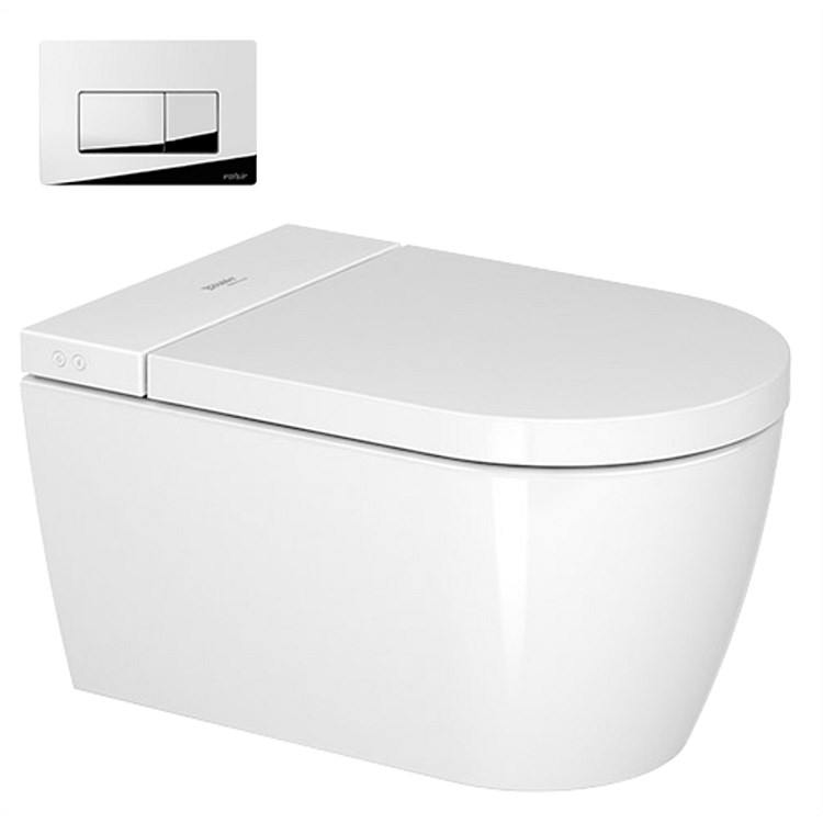 Duravit ME by Starck Wall-Hung Toilet with SensoWash® Starck f Shower Seat and Valsir Pushplate