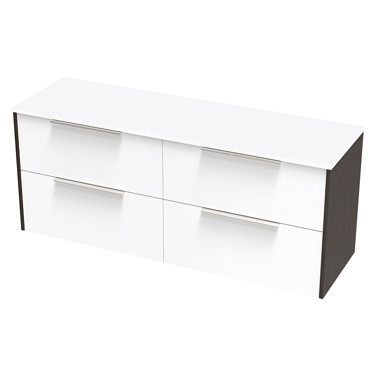 Clearlite Nikau Pro 1500mm Double Drawer Vanity Ultra Gloss White and Boarders Oak