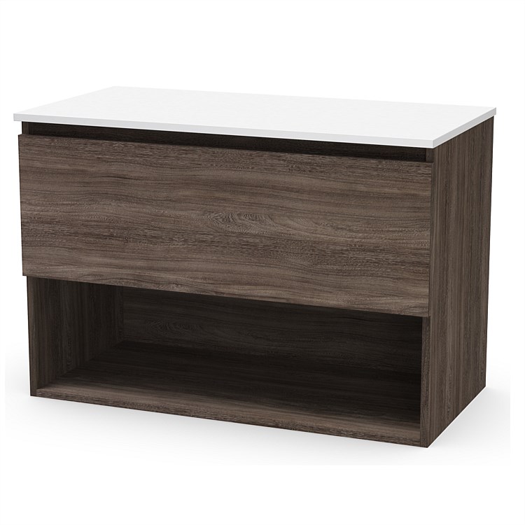 Clearlite Pinnacle Pro 900mm Drawer Open Wall-Hung Vanity Blackened Elm