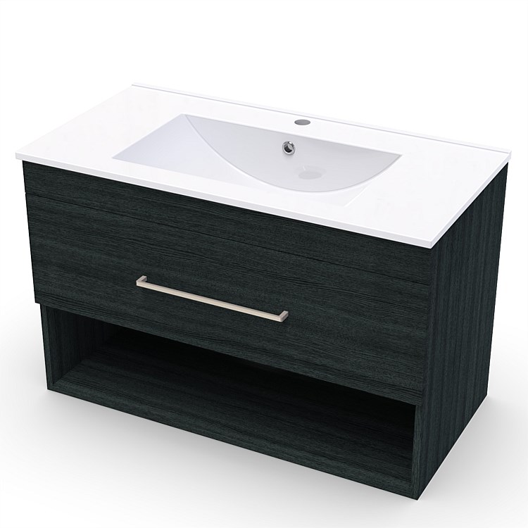 Clearlite Cashmere Valley 900mm 1 Drawer Open Wall-Hung Vanity Charred Oak