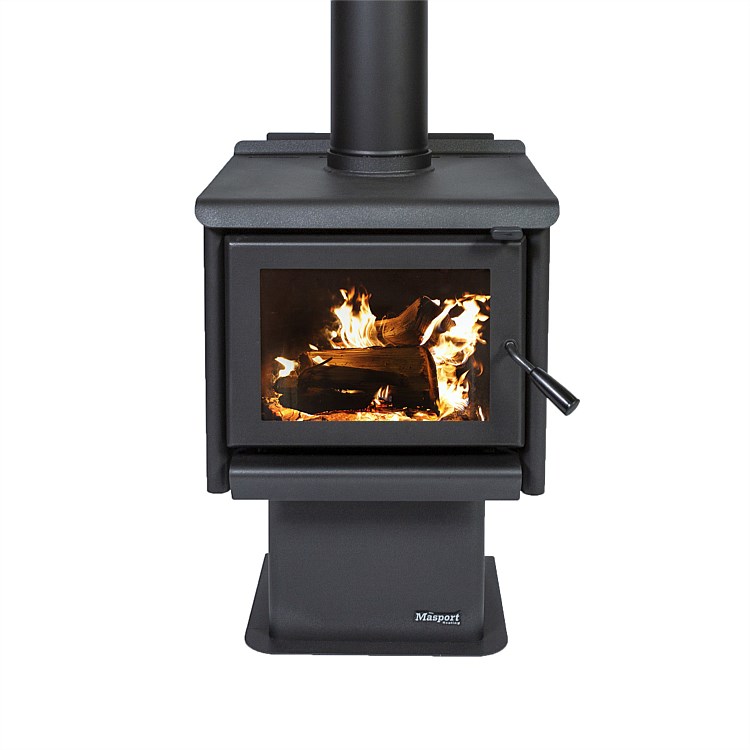 Masport R1200 Free-standing Radiant Pedestal Wood Fire including 4.2m standard flue kit