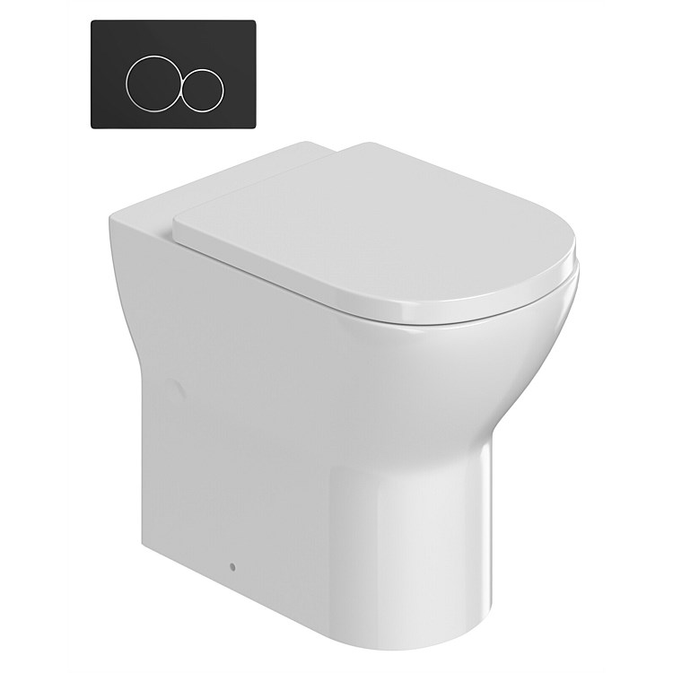 LeVivi York BTW Independent Toilet Suite with Black Round Push Plate White LeVivi York BTW Independent Toilet Suite with Black Round Push Plate White