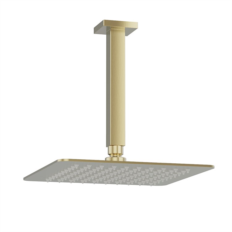 Plumbline Venice Square 250mm Ceiling Mount Rainhead Brushed Brass