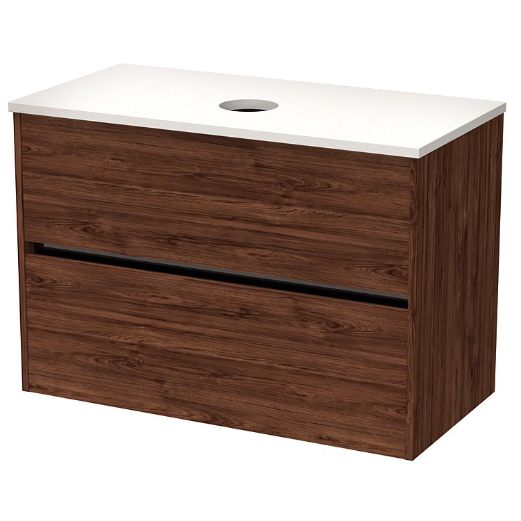 Athena Sirocco Syrtari 900mm Double Drawer Wall-Hung Vanity Hickory Walnut