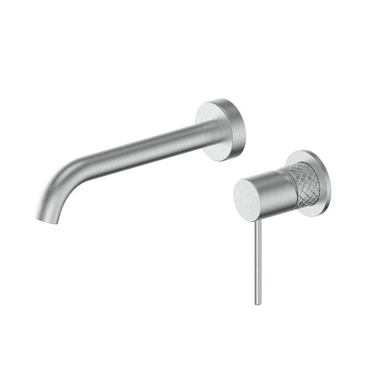 Greens Textura Wall Basin Mixer Brushed Stainless