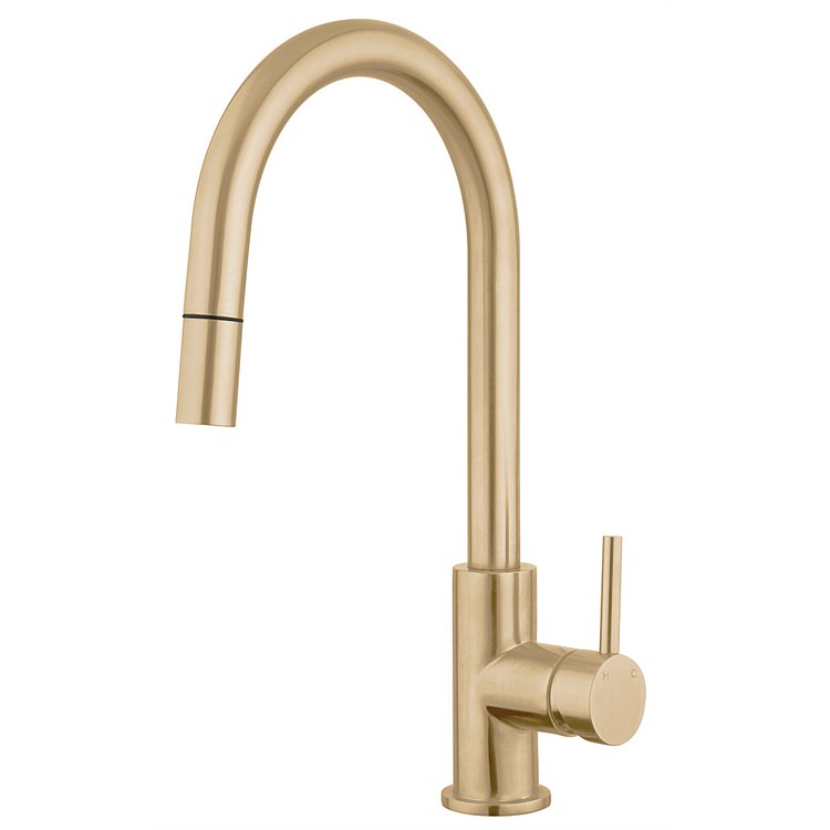 Voda Gooseneck Pull-Out Sink Mixer  Brushed Brass