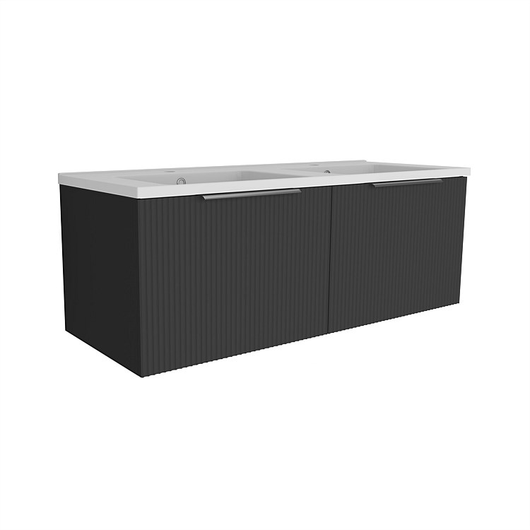 LeVivi Positano 1200mm Wall-hung Vanity with 2 Drawers & Double Bowl Matt Black