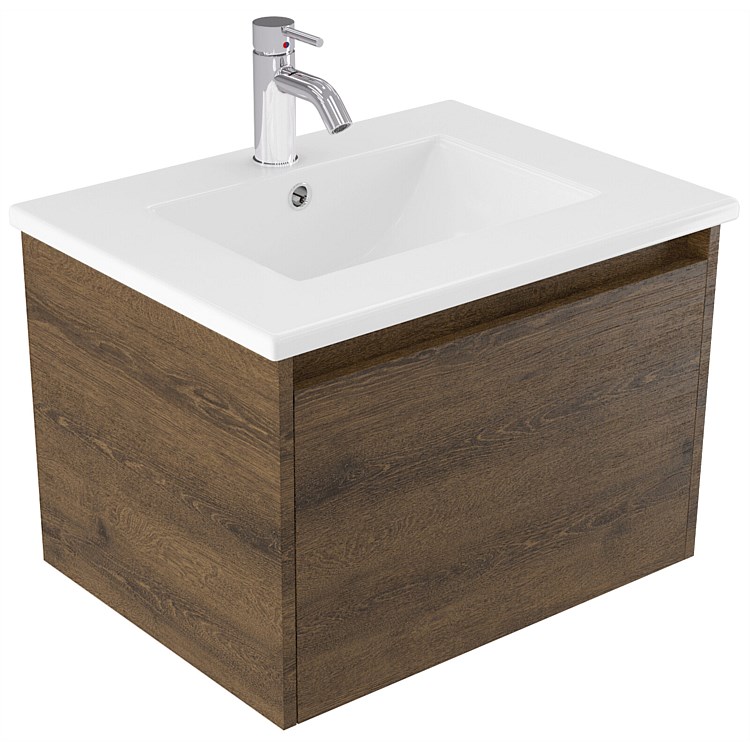 Elementi Sienna 600mm Vitreous China Wall-Hung Vanity Smokey Oak Timberland