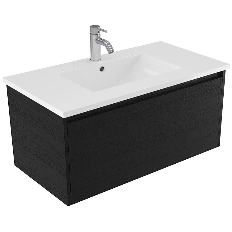 Elementi Sienna 900mm Vitreous China Wall-Hung Vanity Black Timberland
