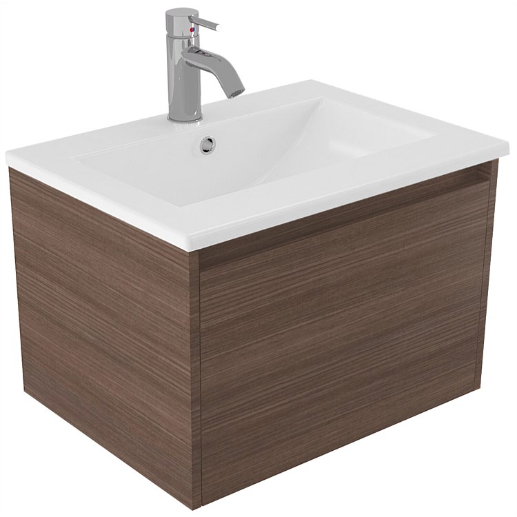 Elementi Sienna 600mm Vitreous China Wall-Hung Vanity Charred Oak