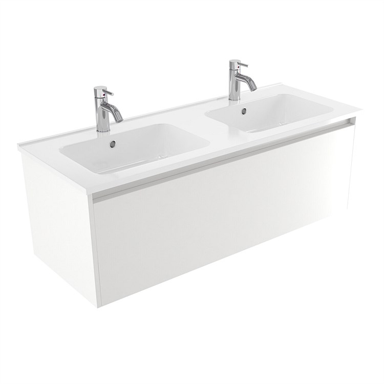 Elementi Sienna 1200mm Double Bowl Wall-Hung Vanity with Polymarble Top White Gloss