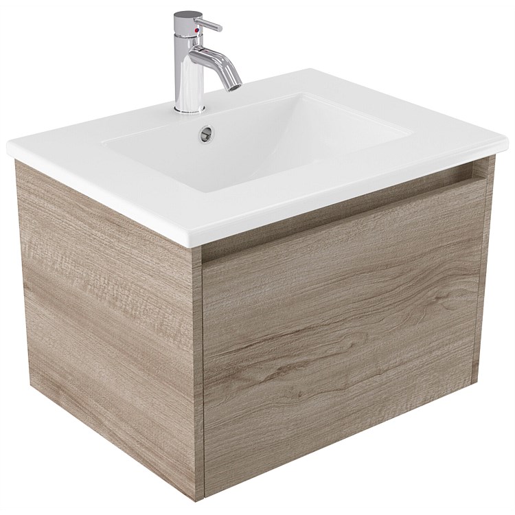 Elementi Sienna 600mm Vitreous China Wall-Hung Vanity Ashen Walnut Timberland