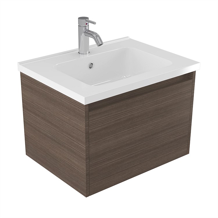 Elementi Sienna 600mm Wall-Hung Vanity with Polymarble Top Charred Oak