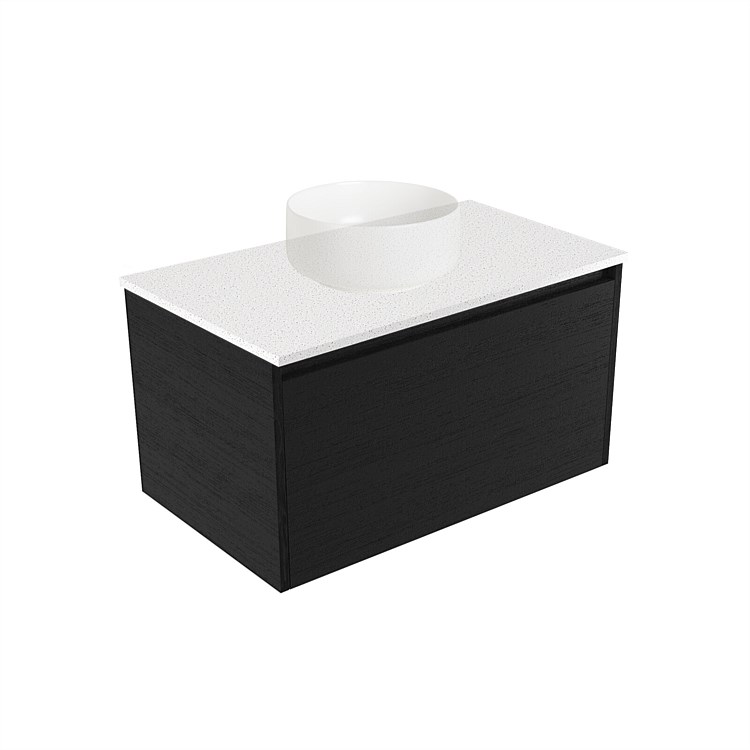 Elementi Sienna 750mm Wall-Hung Vanity Motion Elestone Flat Top Black Timberland