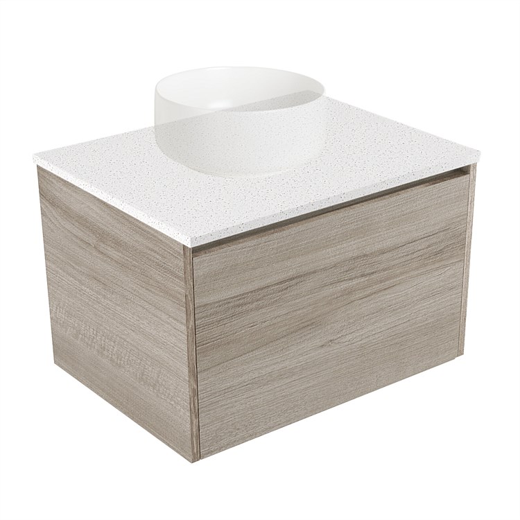 Elementi Sienna 600mm Wall-Hung Vanity Motion Elestone Flat Top Ashen Walnut Timberland