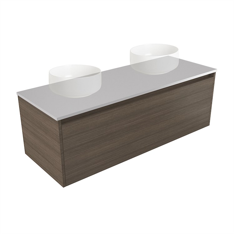 Elementi Sienna 1200mm Double Wall-Hung Vanity Moonlight Elestone Flat Top Charred Oak