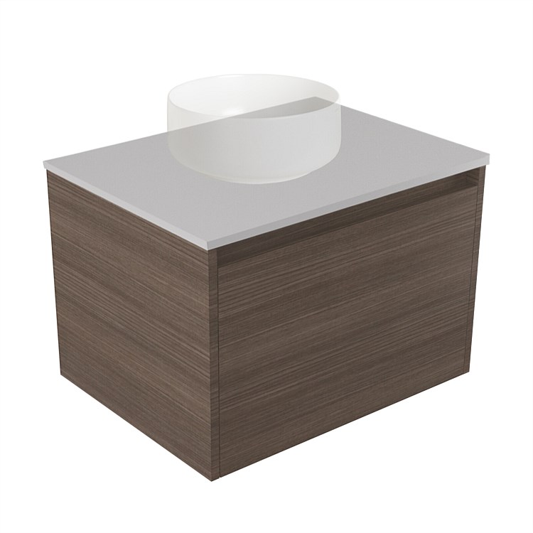 Elementi Sienna 600mm Wall-Hung Vanity Moonlight Elestone Flat Top Charred Oak