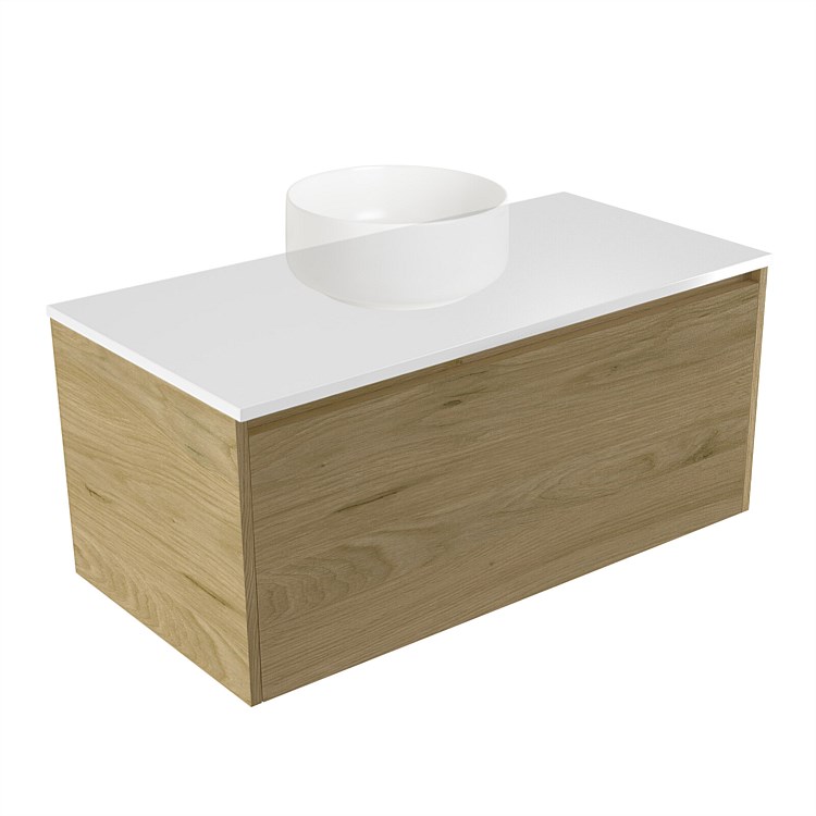 Elementi Sienna 900mm Wall-Hung Vanity White Elestone Top French Oak Velvet