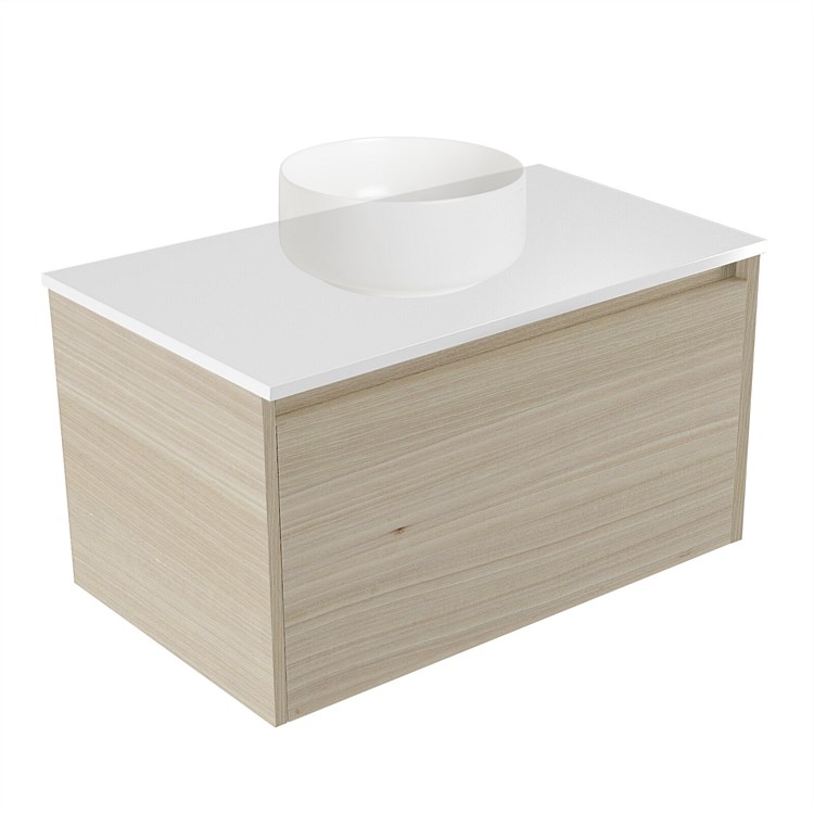Elementi Sienna 750mm Wall-Hung Vanity White Elestone Top Seasoned Oak