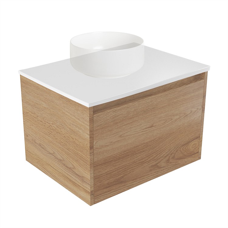 Elementi Sienna 600mm Wall-Hung Vanity White Elestone Top Southern Oak Timberland