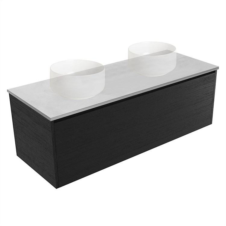 Elementi Sienna 1200mm Grey Concrete Top Double Wall-Hung Vanity Black Timberland