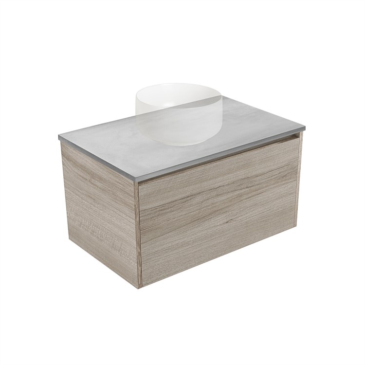 Elementi Sienna 750mm Grey Concrete Top Wall-Hung Vanity Ashen Walnut Timberland