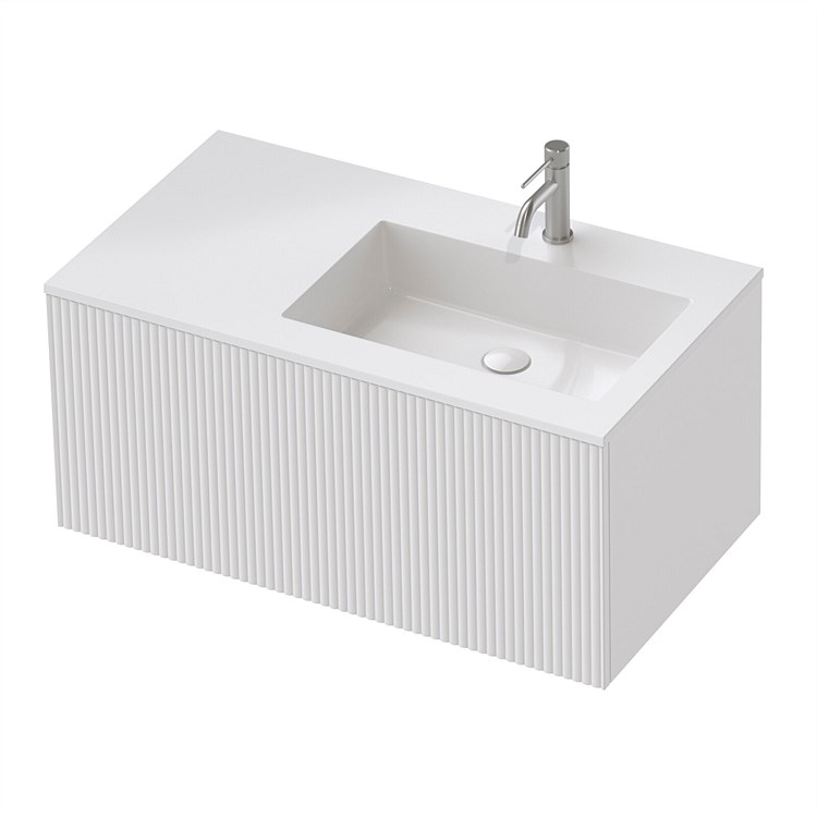 St Michel Flo 50 900mm Wall-Hung Vanity  with RH Basin White Satin