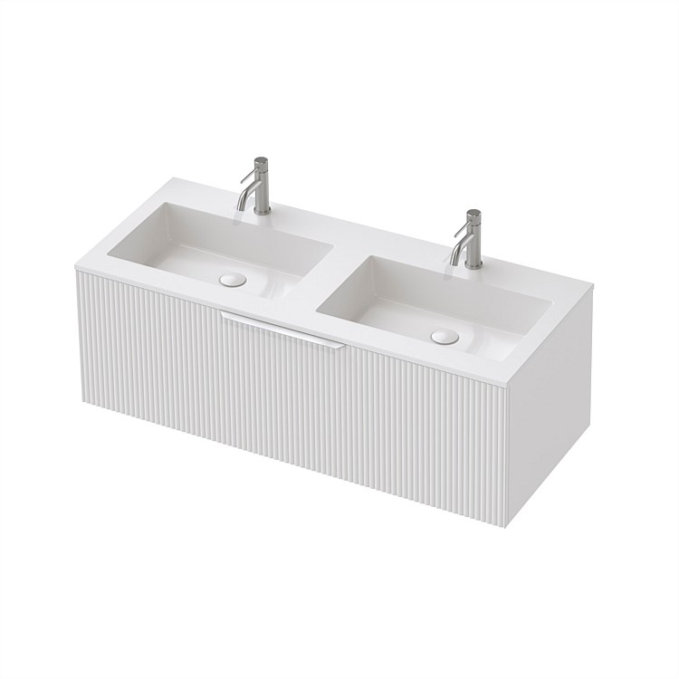 St Michel Flo 50 1200mm Double Basin Wall-Hung Vanity White Satin