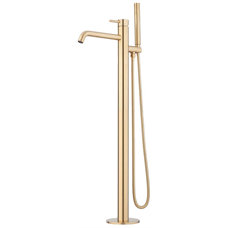 Voda Storm Floor Mounted Basin/Bath Mixer with Hand Shower Brushed Brass