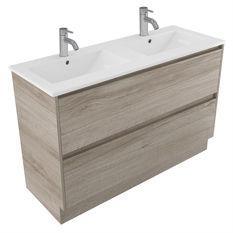 Elementi Sienna 1200mm 2 Drawer Vitreous China Vanity Ashen Walnut Timberland