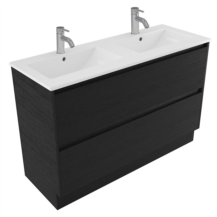 Elementi Sienna 1200mm 2 Drawer Vitreous China Vanity Black Timberland